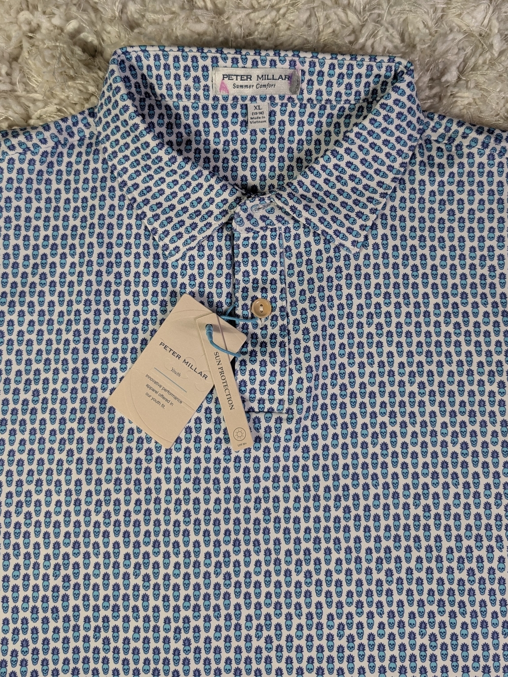 Peter Millar White Polo with Blue Skull Print